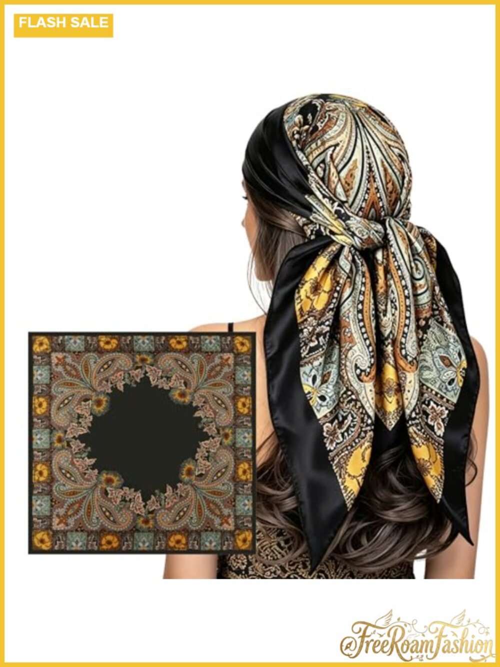 Satin Silky Polyester 35in Square Bandana Head Scarf Wrap